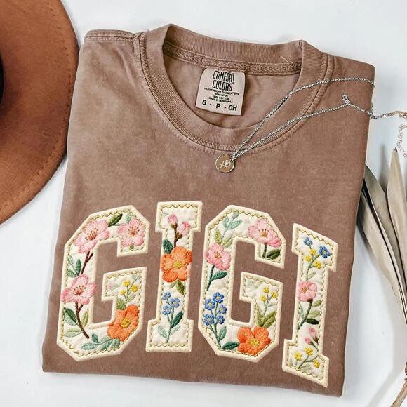 Tops - S Custom Mama Shirt, Floral Patchwork Name Shirt, Gigi Mimi Nana Tee
